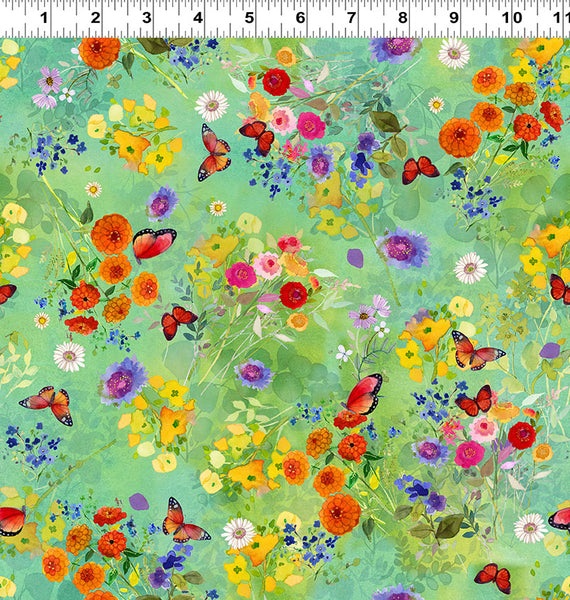 Clothworks Fleur De Rose Y4762 110 Mint Butterfly Garden By The Yard