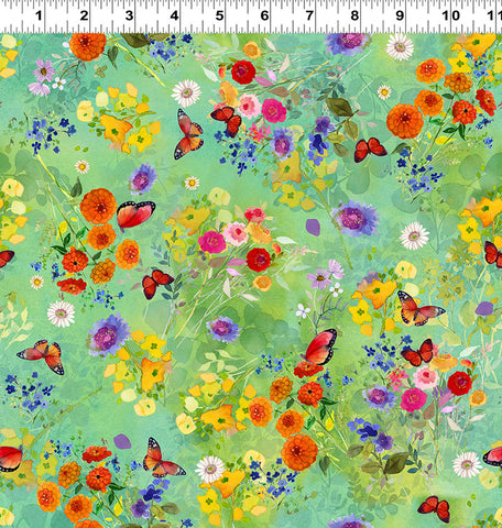 Clothworks Fleur De Rose Y4762 110 Mint Butterfly Garden By The Yard