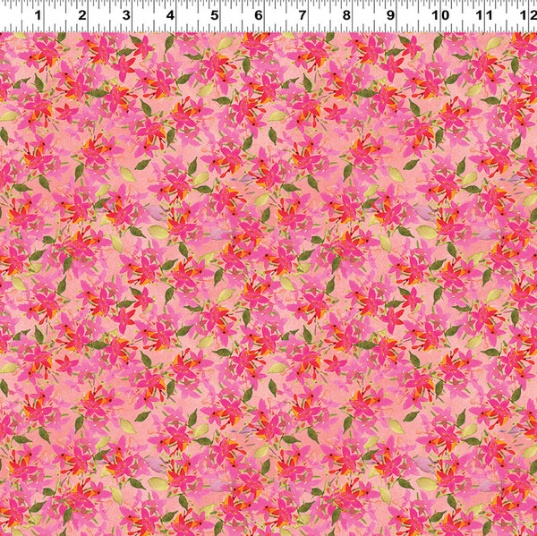 Clothworks Fleur De Rose Y4765 39 Coral Star Flowers By The Yard