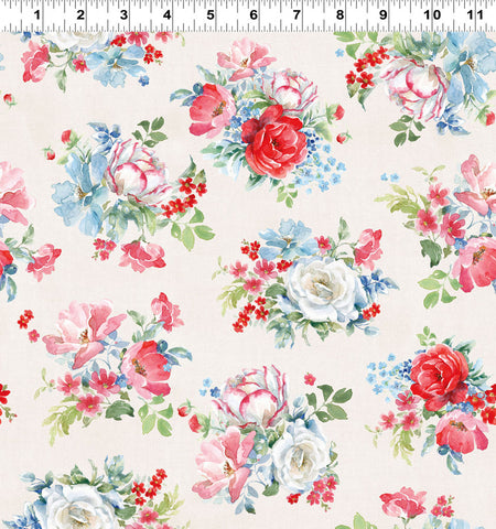 Clothworks Americana Y4772 2 Light Cream Tossed Bouquets By The Yard