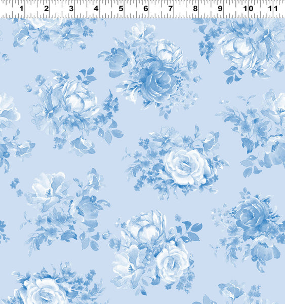 Clothworks Americana Y4772 87 Light Denim Tossed Bouquets By The Yard