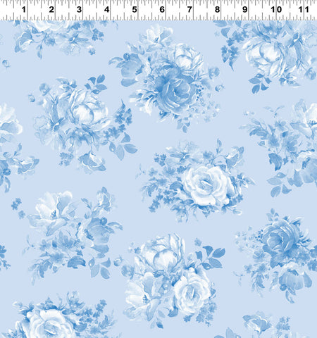 Clothworks Americana Y4772 87 Light Denim Tossed Bouquets By The Yard