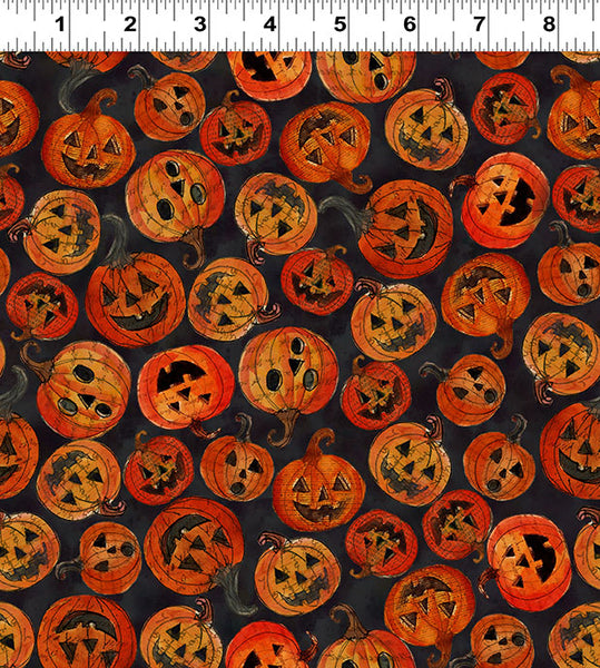 Clothworks Emerald Hollow Y4828 3 Black Pumpkins By The Yard