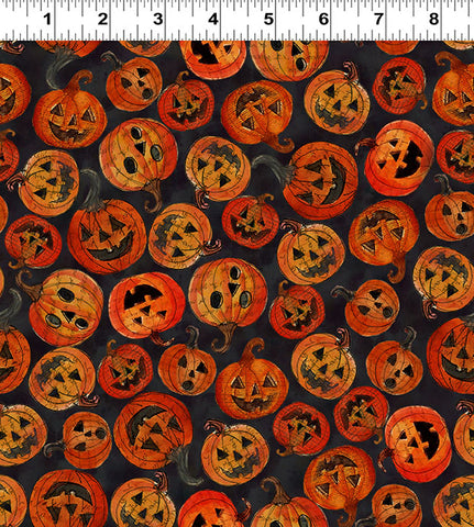 Clothworks Emerald Hollow Y4828 3 Black Pumpkins By The Yard