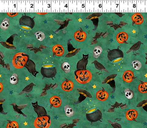 Clothworks Emerald Hollow Y4829 107 Emerald Halloween Toss By The Yard