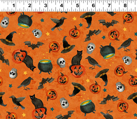 Clothworks Emerald Hollow Y4829 36 Orange Halloween Toss By The Yard