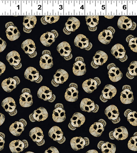 Clothworks Emerald Hollow Y4830 3 Black Skulls By The Yard