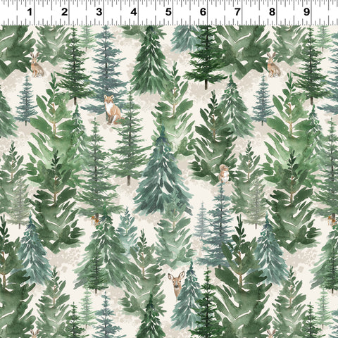 Clothworks Woodland Way Y4850 2 Light Cream Forest By The Yard