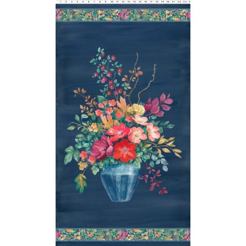 Clothworks Floral Drama Y4904 89 Dark Denim Floral 24" PANEL By The PANEL (Not Strictly By The Yard)