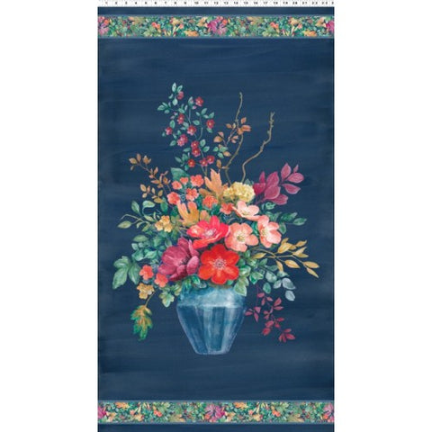 Clothworks Floral Drama Y4904 89 Dark Denim Floral 24" PANEL By The PANEL (Not Strictly By The Yard)