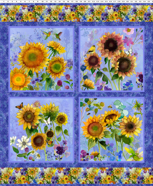 Clothworks Sunflower Song Y4944 85 Periwinkle 36" PANEL By The PANEL (Not Strictly By The Yard)