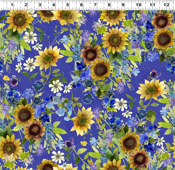 Clothworks Sunflower Song Y4945 86 Dark Periwinkle Bouquets By The Yard