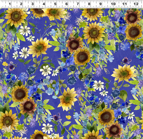 Clothworks Sunflower Song Y4945 86 Dark Periwinkle Bouquets By The Yard