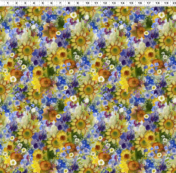 Clothworks Sunflower Song Y4946 55 Multi Color Packed Floral By The Yard