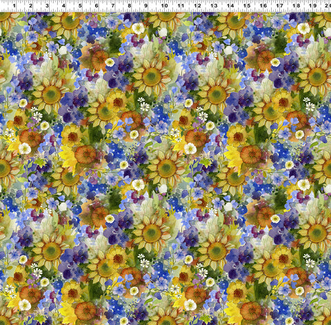 Clothworks Sunflower Song Y4946 55 Multi Color Packed Floral By The Yard