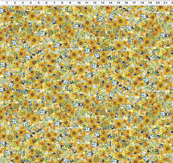 Clothworks Sunflower Song Y4948 68 Gold Floral Kaleidoscope By The Yard