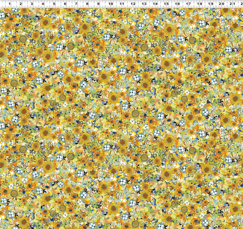 Clothworks Sunflower Song Y4948 68 Gold Floral Kaleidoscope By The Yard