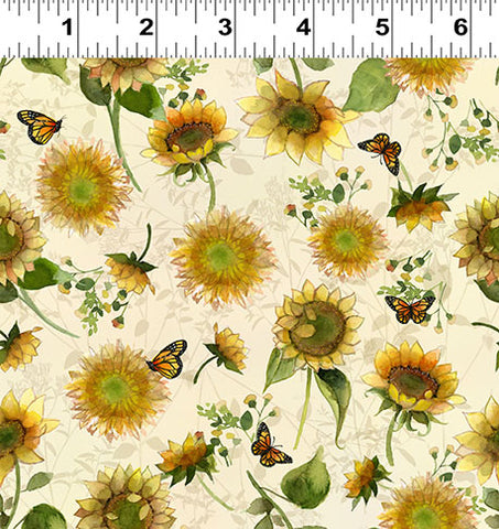 Clothworks Sunflower Song Y4949 57 Cream Butterfly Floral By The Yard