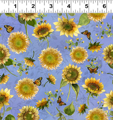 Clothworks Sunflower Song Y4949 84 Light Periwinkle Butterfly Floral By The Yard
