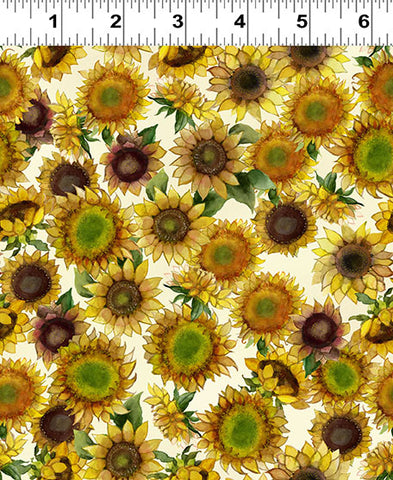 Clothworks Sunflower Song Y4950 2 Light Cream Sunflowers By The Yard