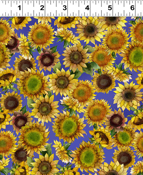 Clothworks Sunflower Song Y4950 86 Dark Periwinkle Sunflowers By The Yard