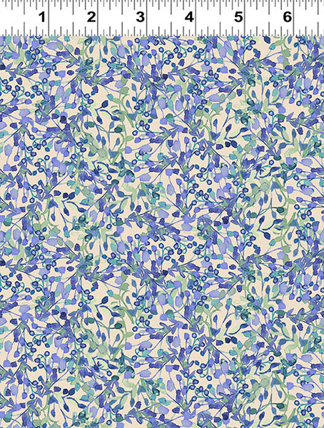 Clothworks Sunflower Song Y4954 85 Periwinkle Leaves By The Yard