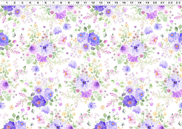 Clothworks Chateau En Fleur Y4975 1 White Bouquets By The Yard