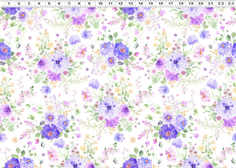 Clothworks Chateau En Fleur Y4975 1 White Bouquets By The Yard