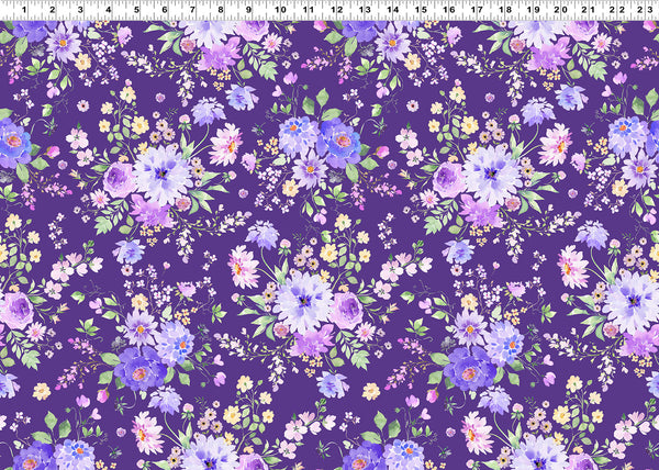 Clothworks Chateau En Fleur Y4975 28 Dark Purple Bouquets By The Yard