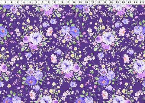 Clothworks Chateau En Fleur Y4975 28 Dark Purple Bouquets By The Yard