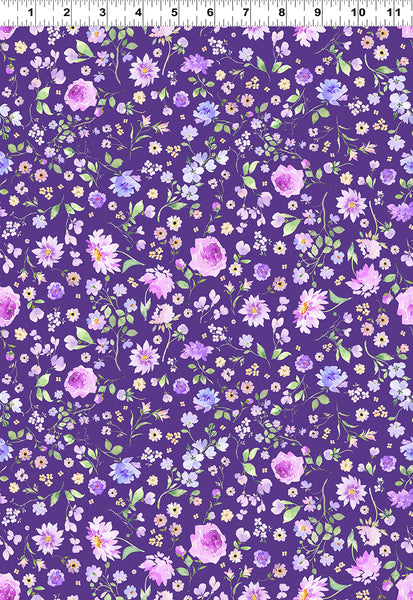 Clothworks Chateau En Fleur Y4976 28 Dark Purple Allover Floral By The Yard