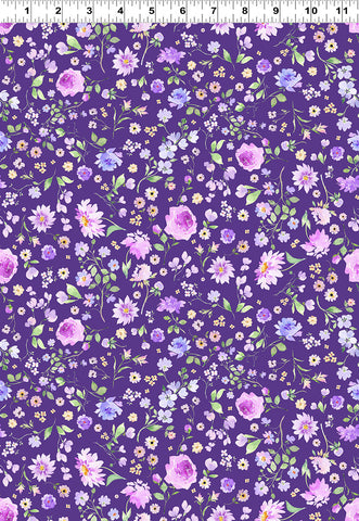 Clothworks Chateau En Fleur Y4976 28 Dark Purple Allover Floral By The Yard