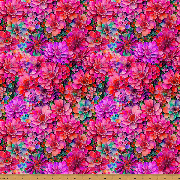 Hoffman Spectrum Print Bloom! Y5802 23 Fuchsia Packed Floral By The Yard