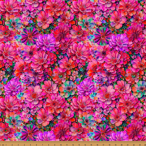 Hoffman Spectrum Print Bloom! Y5802 23 Fuchsia Packed Floral By The Yard