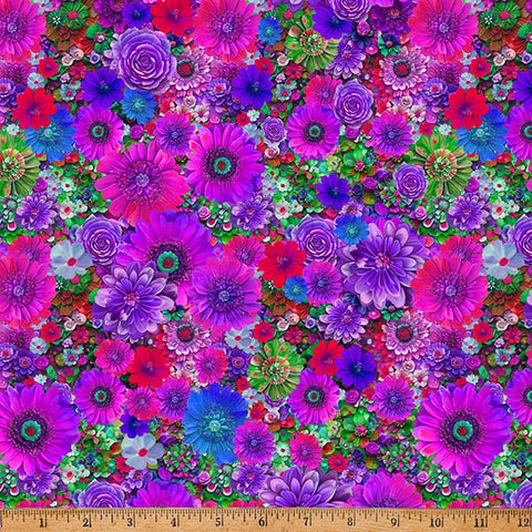 Hoffman Spectrum Print Bloom! Y5803 23 Fuchsia Wildflowers By The Yard