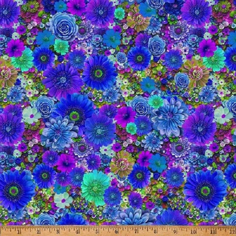 Hoffman Spectrum Print Bloom! Y5803 405 Wild Berry Wildflowers By The Yard