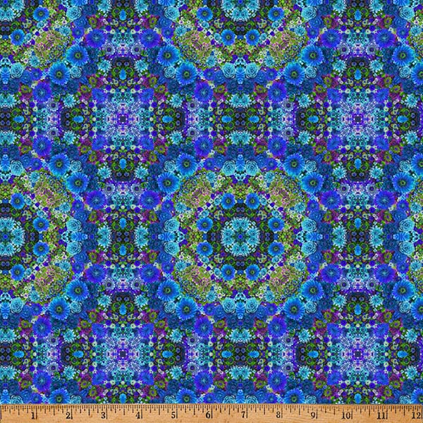 Hoffman Spectrum Print Bloom! Y5804 7 Blue Floral Tile By The Yard
