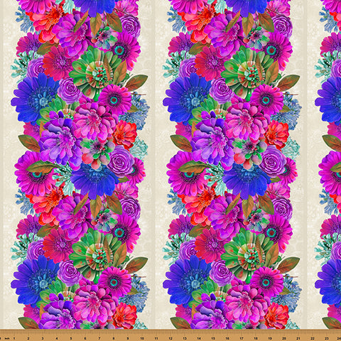 Hoffman Spectrum Print Bloom! Y5808 23 Fuchsia Floral Stripe By The Yard