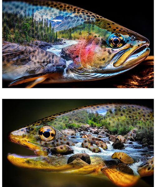 Hoffman Spectrum Print Rise & Cast Y5832 311 Lake Trout 35" PANEL By The PANEL (Not Strictly By The Yard)