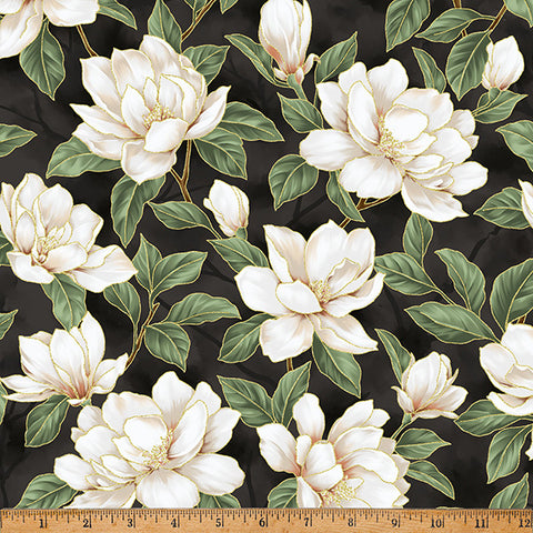 Hoffman Metallic Ornament Grove Y7802 4G Black/Gold By The Yard