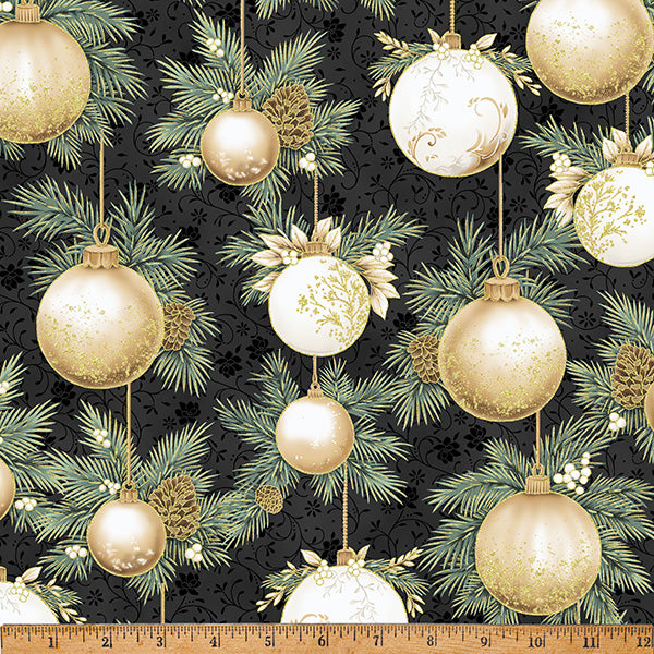 Hoffman Metallic Ornament Grove Y7804 4G Black/Gold By The Yard