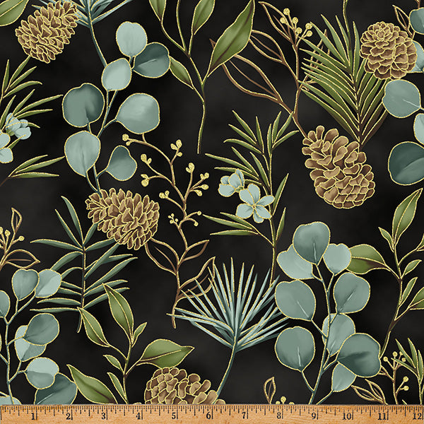Hoffman Metallic Ornament Grove Y7805 4G Black/Gold By The Yard