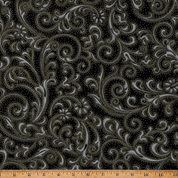 Hoffman Metallic Ornament Grove Y7806 4G Black/Gold By The Yard