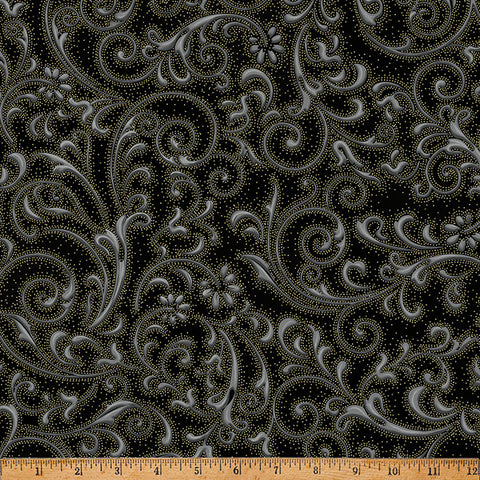 Hoffman Metallic Ornament Grove Y7806 4G Black/Gold By The Yard