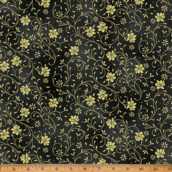 Hoffman Metallic Ornament Grove Y7807 4G Black/Gold By The Yard