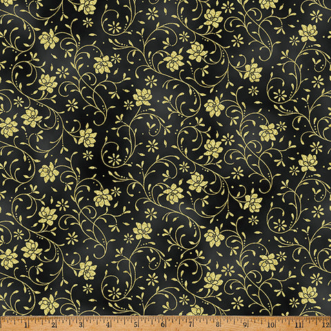 Hoffman Metallic Ornament Grove Y7807 4G Black/Gold By The Yard