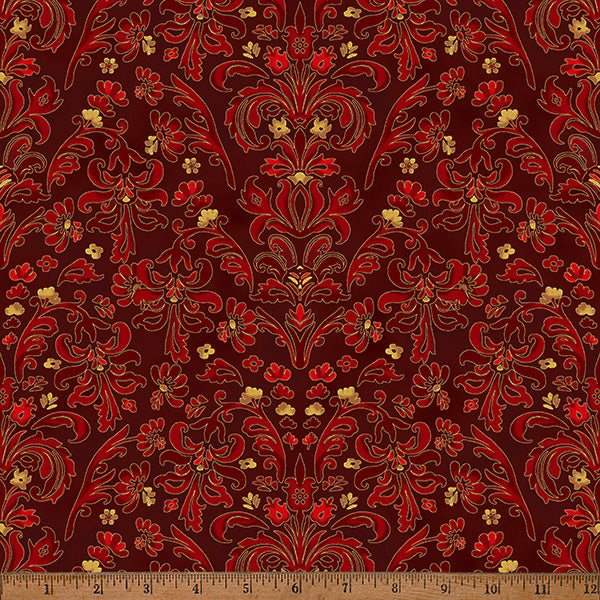 Hoffman Metallic Gilded Garden Y7815 629G Deep Red/Gold By The Yard