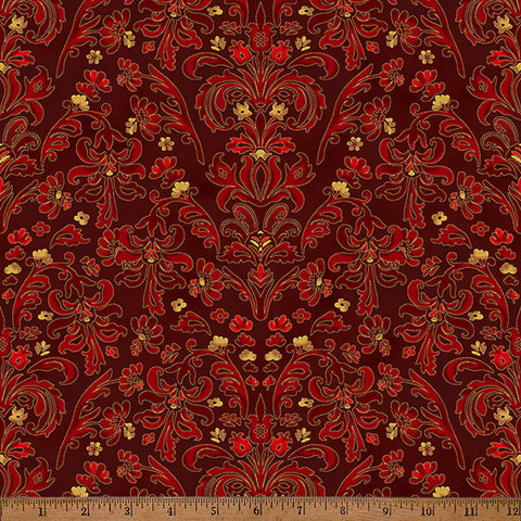 Hoffman Metallic Gilded Garden Y7815 629G Deep Red/Gold By The Yard