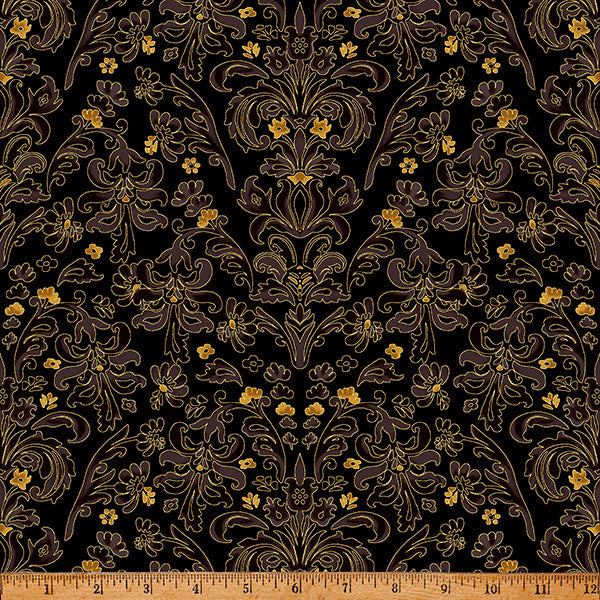 Hoffman Metallic Gilded Garden Y7815 690G Black Currant/Gold By The Yard