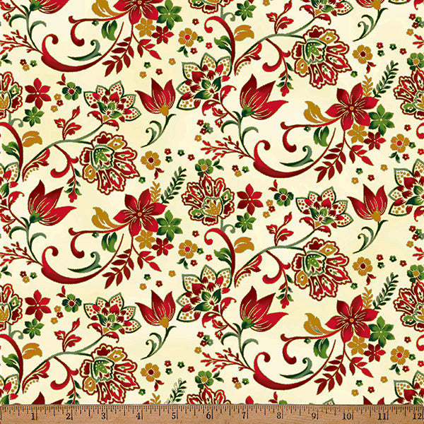 Hoffman Metallic Gilded Garden Y7816 161G Christmas/Gold By The Yard